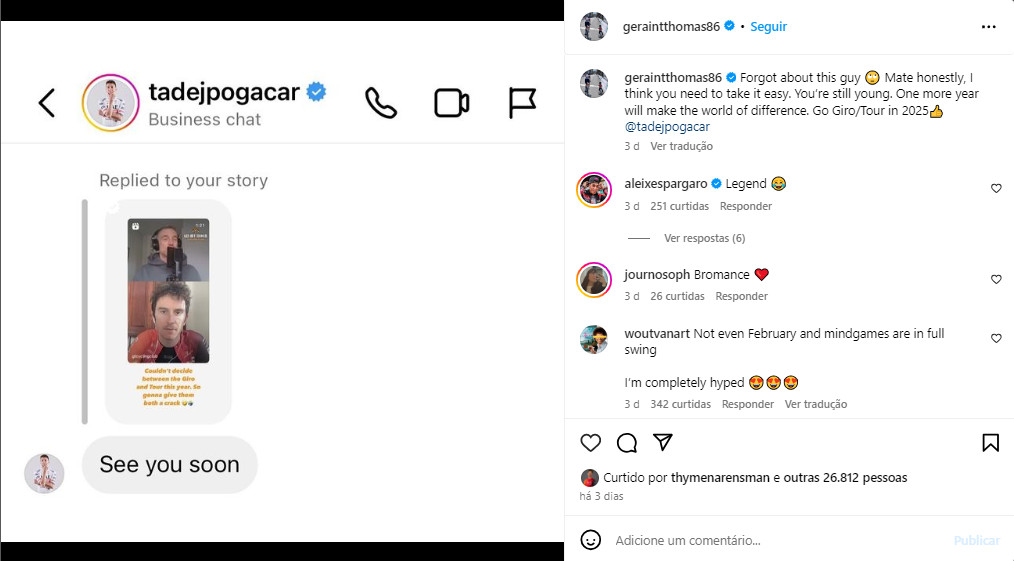 girodociclismo.com.br geraint thomas responde a tadej pogacar apos comentario em rede social image