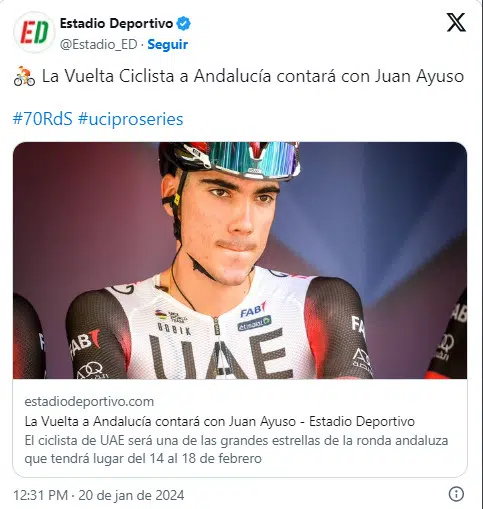 girodociclismo.com.br juan ayuso liderara uae team emirates para a vuelta a andalucia dois portugueses ja confirmados image 1
