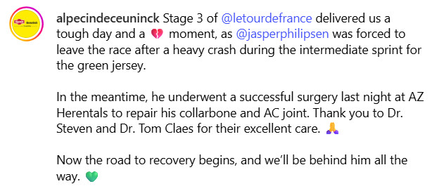 Jasper Philipsen é operado após queda no Tour de France: "Agora começa o caminho para a recuperação" 3 girodociclismo.com.br jasper philipsen e operado apos queda no tour de france agora comeca o caminho para a recuperacao image