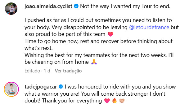 João Almeida recebe prêmio da organização do Tour de France, Tadej Pogacar agradece dedicação "uma honra pedalar com você" 3 girodociclismo.com.br joao almeida recebe premio pela organizacao do tour de france tadej pogacar agradece dedicacao uma honra pedalar com voce image