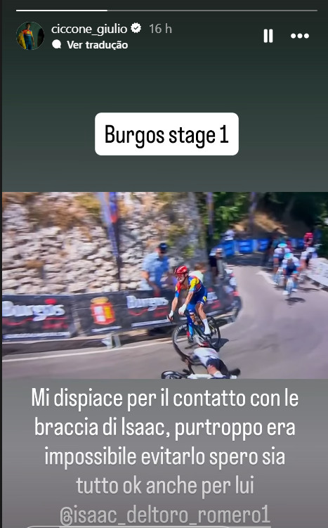 Giulio Ciccone pede desculpas a Isaac del Toro após queda na Vuelta a Burgos, "infelizmente foi inevitável", veja a queda 2 girodociclismo.com.br image image 4