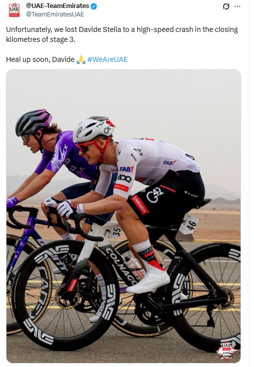 girodociclismo.com.br uae emirates confirma o abandono de ciclista no alula tour apos queda grave image