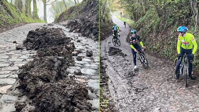girodociclismo.com.br ciclistas do worldtour empurram as bicicletas em iconica montanha do tour de flandres image