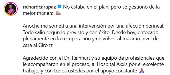 girodociclismo.com.br cirurgia inesperada de richard carapaz nao compromete plano para o giro ditalia 2026 image 1
