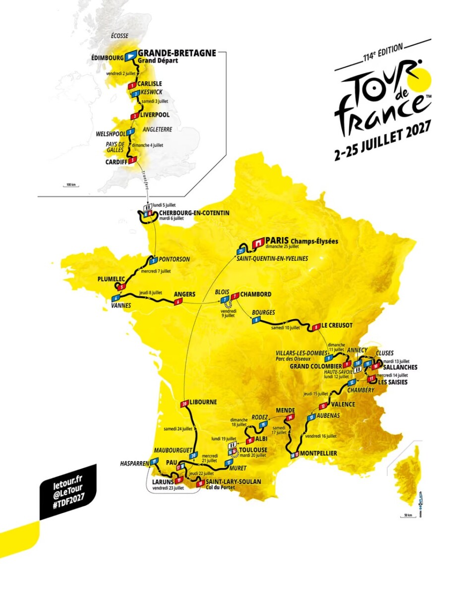girodociclismo.com.br tour de france 2027 percurso tera 3 479 km 53 450 metros de desnivel e chegadas decisivas nos alpes e pirineus image